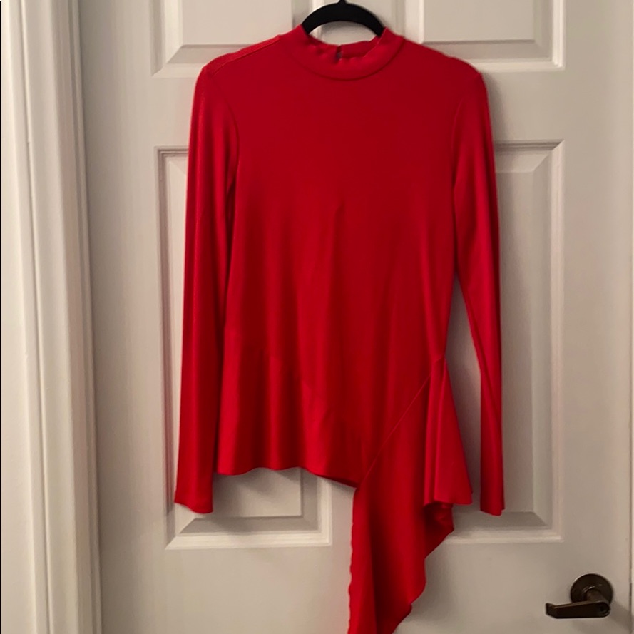 Red Form Fitting Statement Blouse